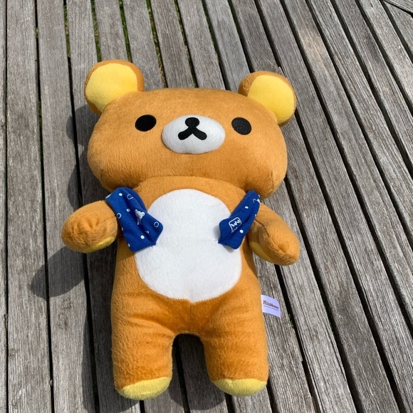 San-X Rilakkuma‎ Plush 17” Rilakkuma Blue Scarf Stuffed Toy Doll 2017 - Picture 1 of 11
